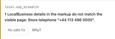 LocalBusiness phone does not match the page