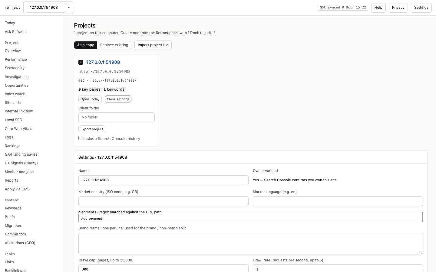Project settings